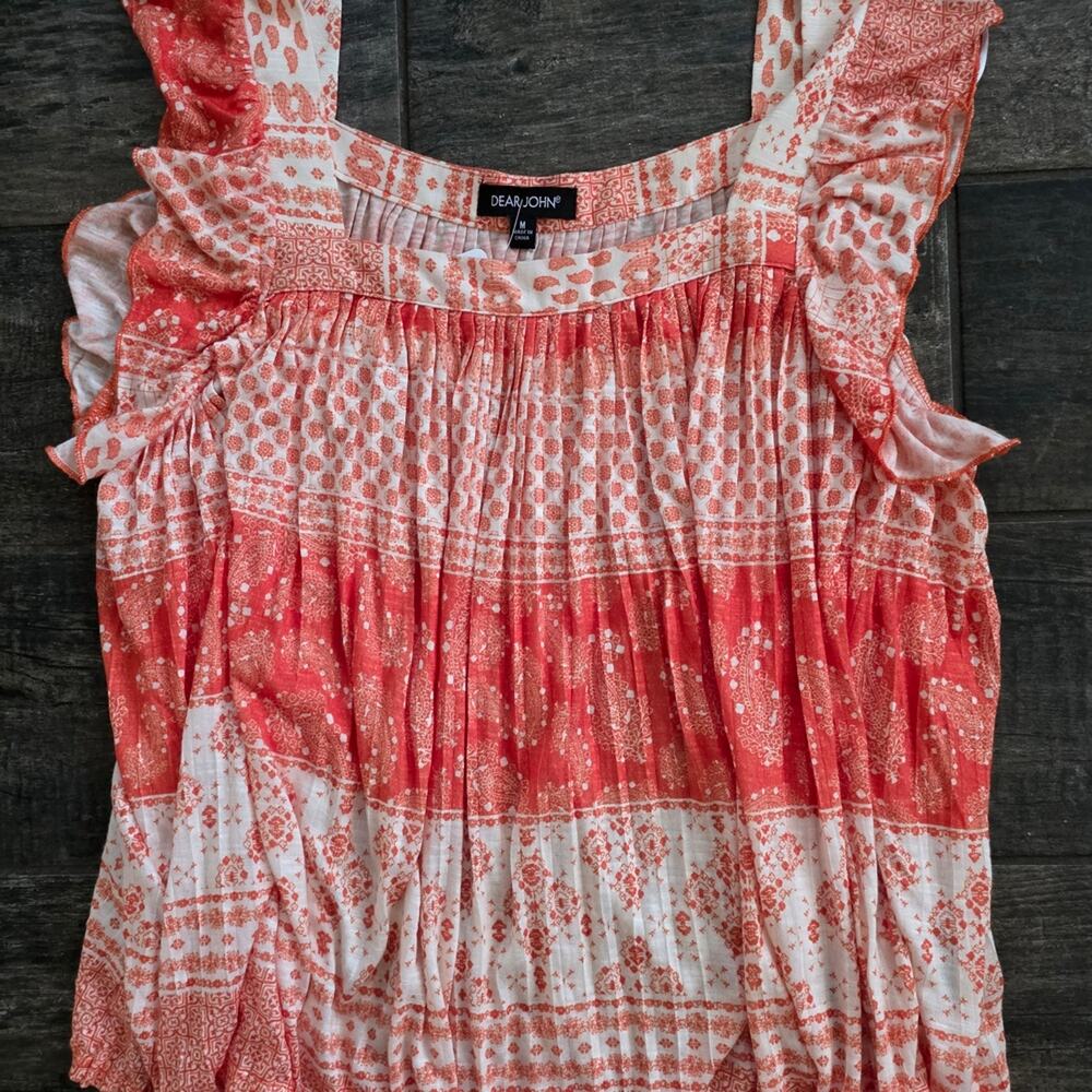 #450 Dear John Women's Top in Coral and White